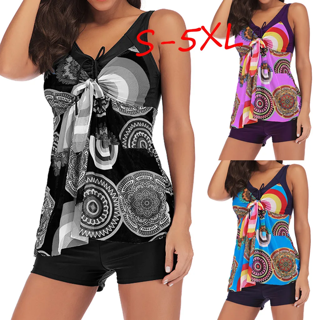 Женский купальный костюм танкини с принтом большого размера пляжная одежда