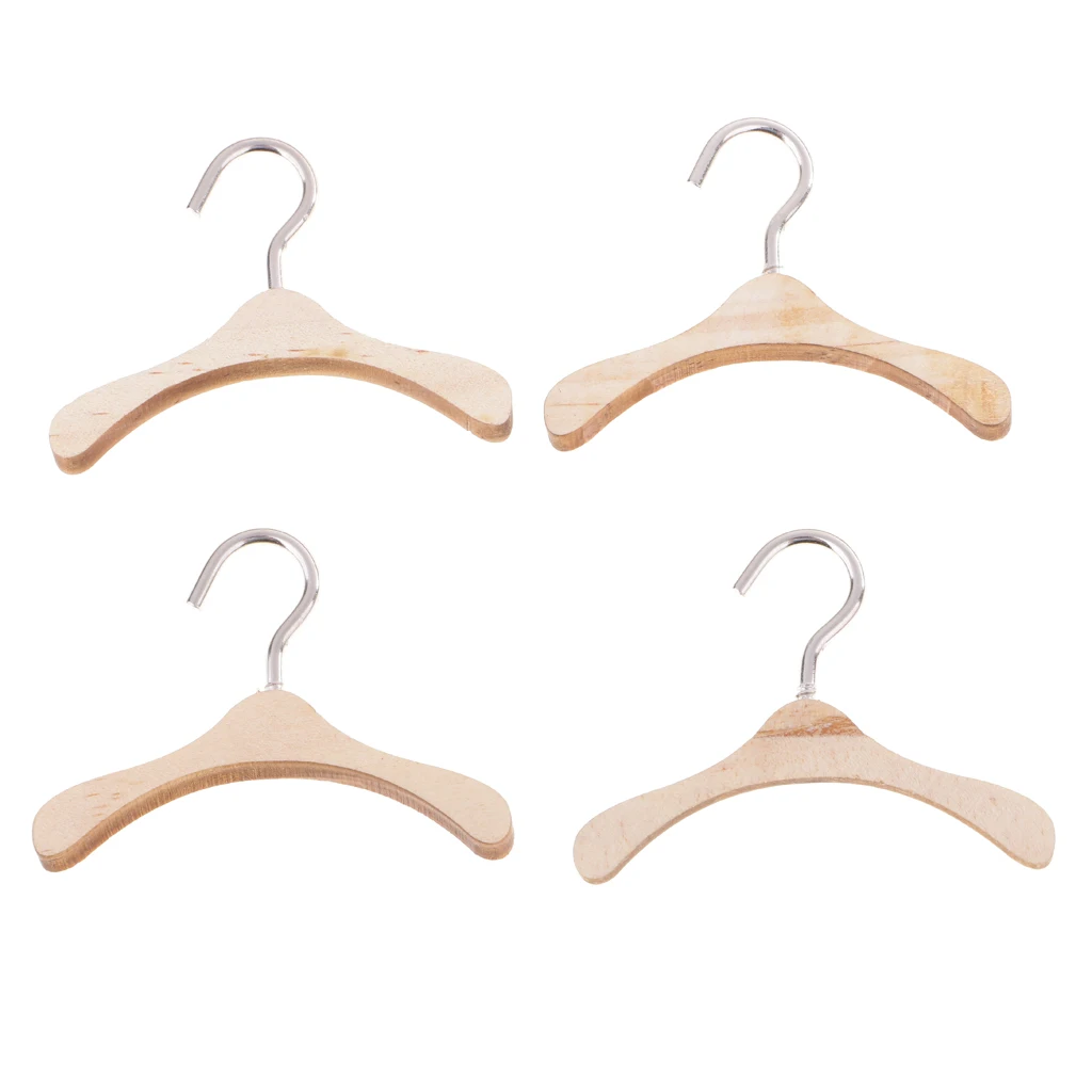 

10 Pieces Wooden Hangers with Metal Hooks for 1/6 Doll Clothes Outfit