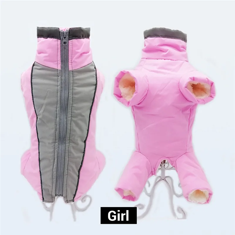 girl pink Зимний комбинезон для собак, теплый водонепроницаемый комбинезон для животных, брюки для мужчин/женщин, светоотражающий пуховик для маленьких собак и щенков - Цвет: girl pink