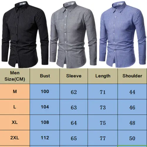 

New Luxury Fashion Men's Slim Fit Shirt Long Sleeve Shirts Stylish Striped Casual Dress Shirts Tops
