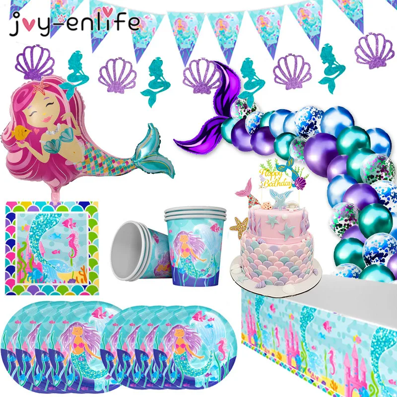 JOY-ENLIFE 1pc Mermaid Happy Birthday Garland Party Decoration Banner for Summer Sea Party, Children, Kids, and Gender Reveal with Flags image 2