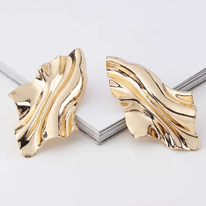 Новинка ZA крупные металлические серьги неправильной геометрической формы