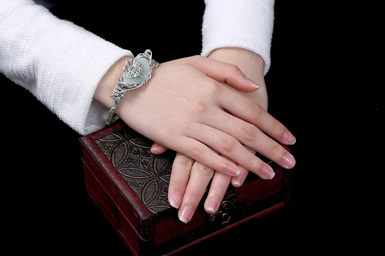Bangle Женские броши-бабочки в этническом стиле из натурального твердого 925 пробы, серебра, нефрита, бабочки, булавки двойного назначения, кулон, бижутерия - Цвет камня: Bangle