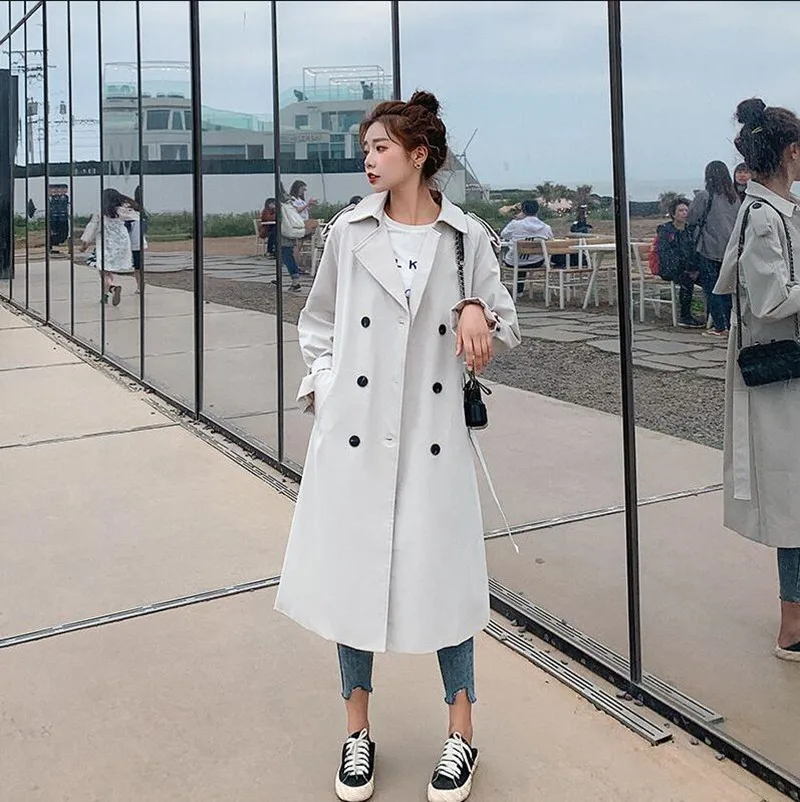 

Fashion New Double-Breasted Women Trench Coat Long Belted Slim Lady Duster Coat Cloak Female Outerwear Spring Autumn Clothes