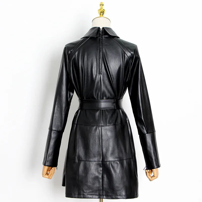 

Winter Women Dress Black Long Sleeve Vintage PU Cool Fashion Celebrity Party Dresses Sexy