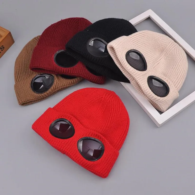 Зимние лыжные шапочки кепки со Съемные очки вязанные шапки маска Gorras капот