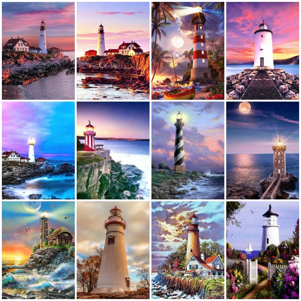 AZQSD 5D Diy алмазная живопись Маяк мозаика полный Наборы Craft Алмазная вышивка Пейзаж