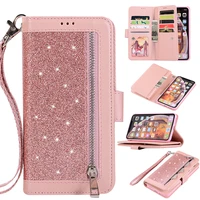 luxury leather wallet for iphone 12 mini 11 pro max flip bling case for iphone x xs max xr 6 6s 7 8 plus zipper card slots cover