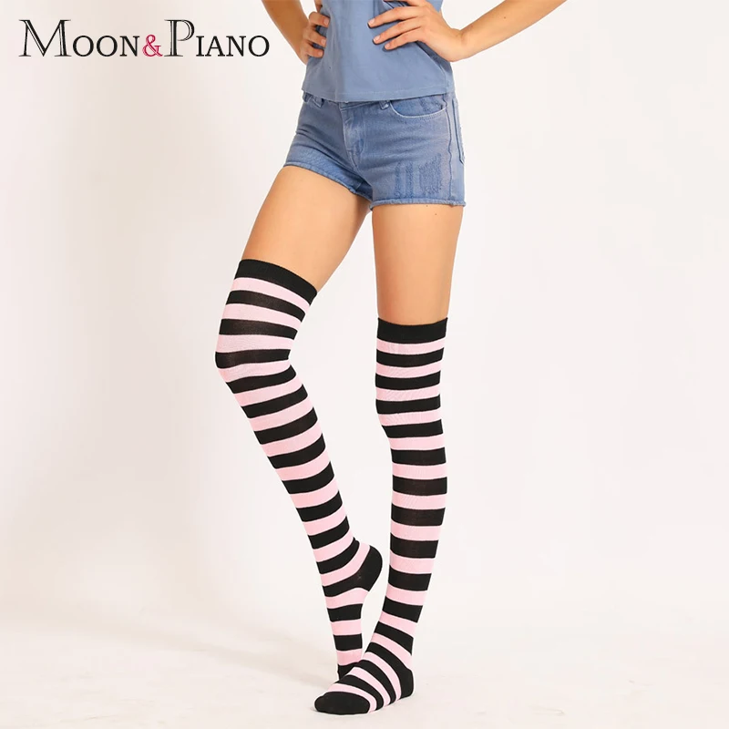 

Women Stockings Black White Striped Rainbow European American Ladies Stripes Stocking Lengthen Long Funny stockings For Female