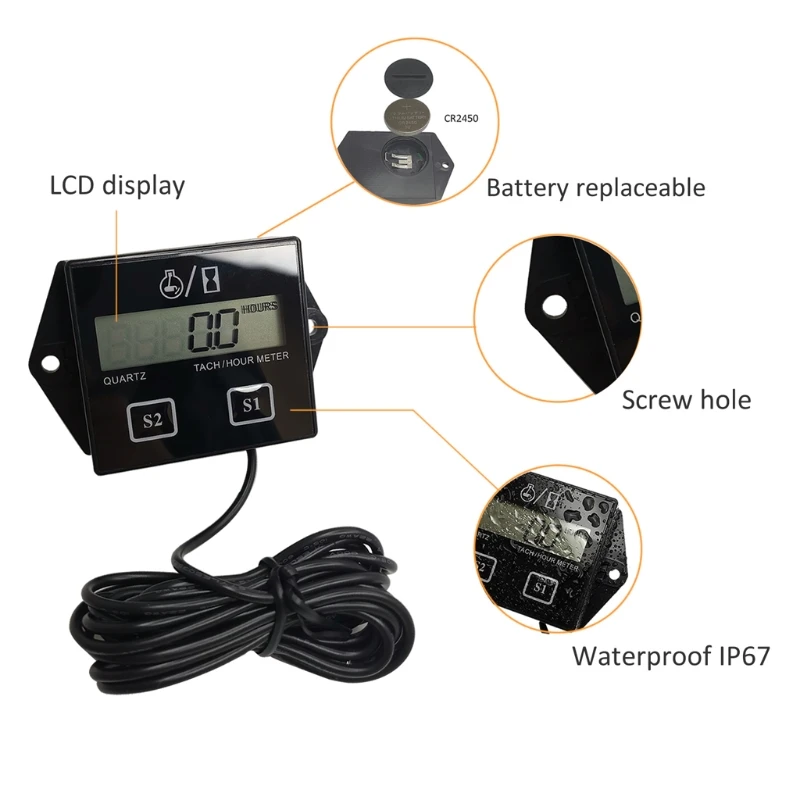 

2021 New Tachometer Engine Tach Hour Meter Gauge RPM Counter for Motorcycle Replaceable