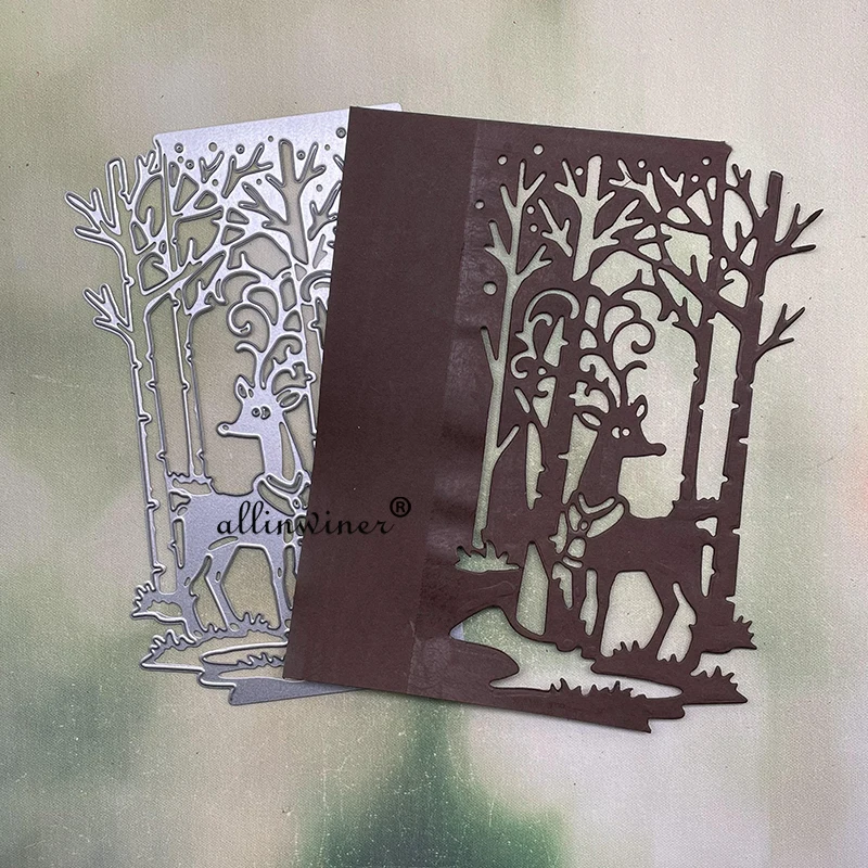 

Металлические трафареты с оленями и лесной рамкой, трафареты для скрапбукинга, декоративное тиснение, ручная работа, шаблон для высечки