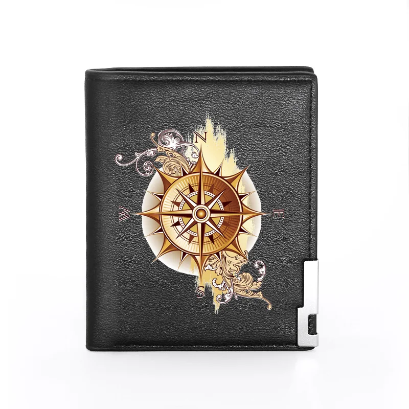 

High Quality Mysterious Compass Printing Leather Men's Wallet Credit Card Holder Short Male Slim Purse