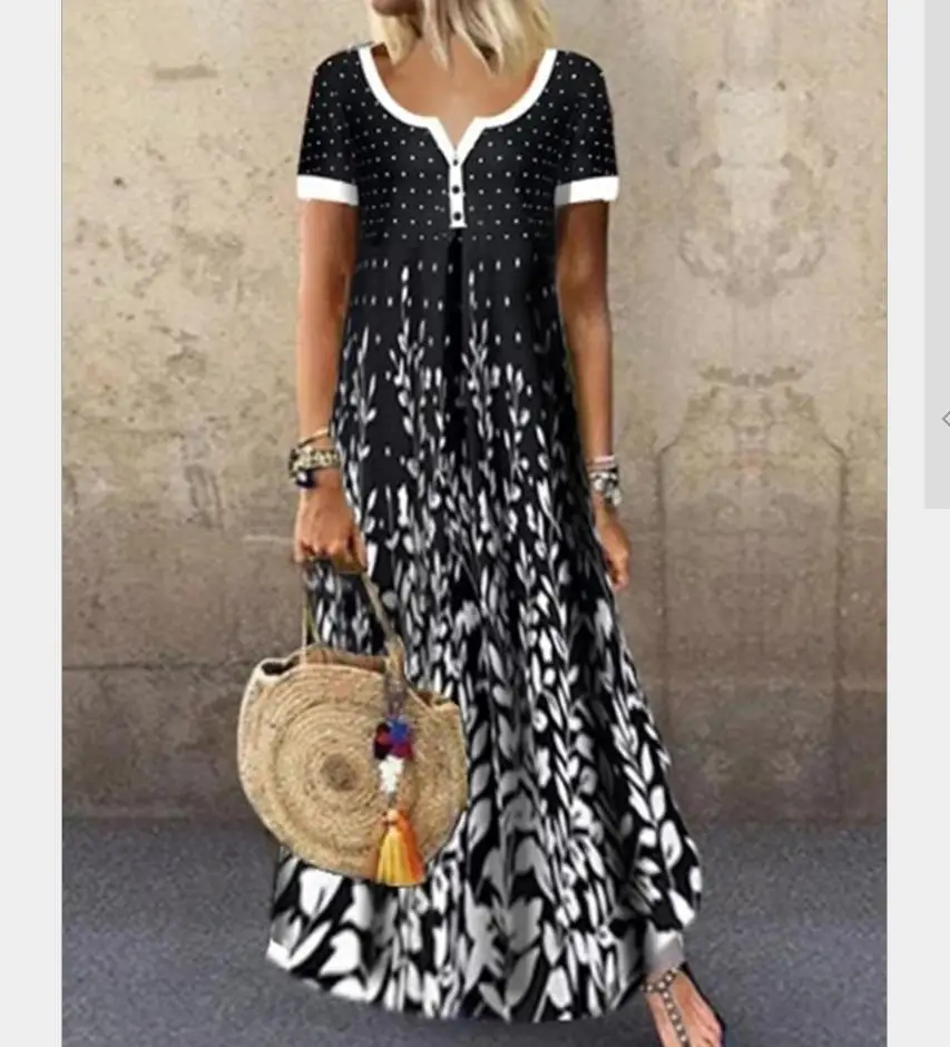 

Sundress Women Summer Dress 2020 Printing Sexy Dress Midi Plus Size Casual Loose Short Sleeve printed Long Maxi Dress