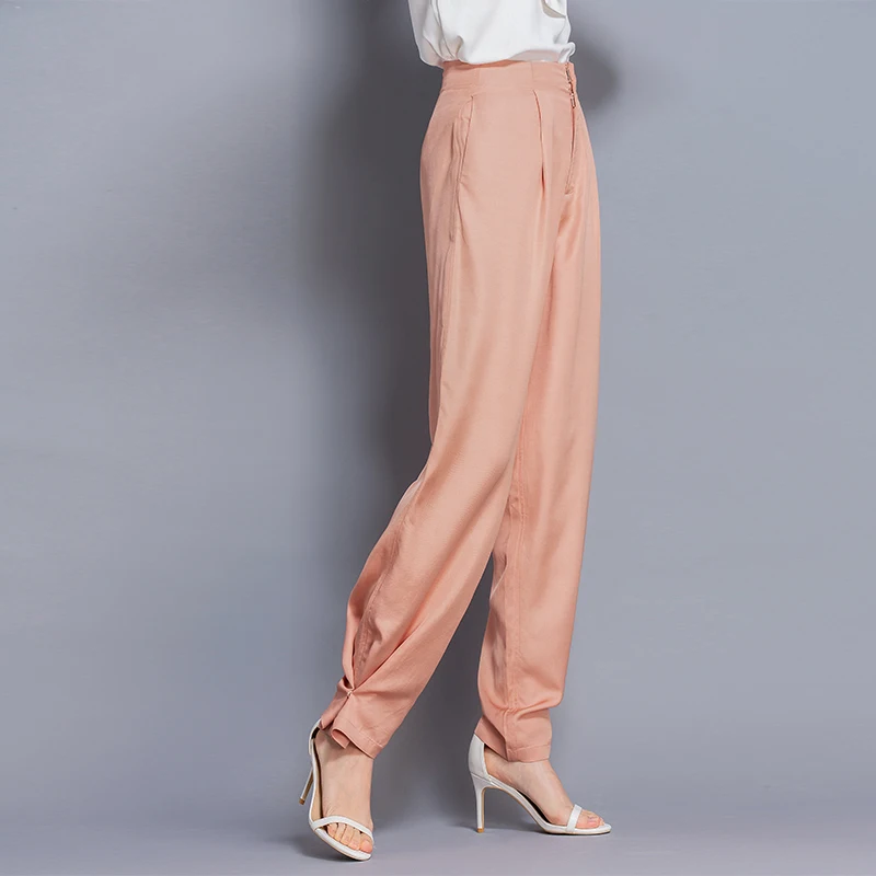100% Cupro Loose harlan high waist pants plus size Simple Design Solid Elastic Waist Pockets Harem Trousers women New Fashion