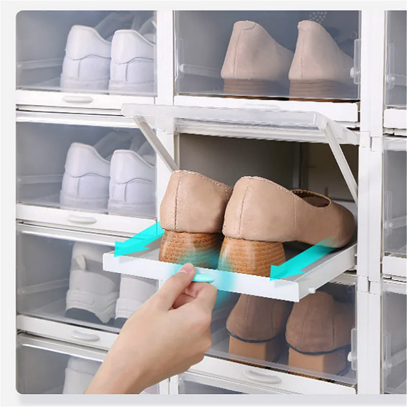 

Cabinet Drawer Shoe Box Stackable Home Storage Bins Women Men Foldable Shoe Boxes Plastic Shoe Boot Flip S6S11L55