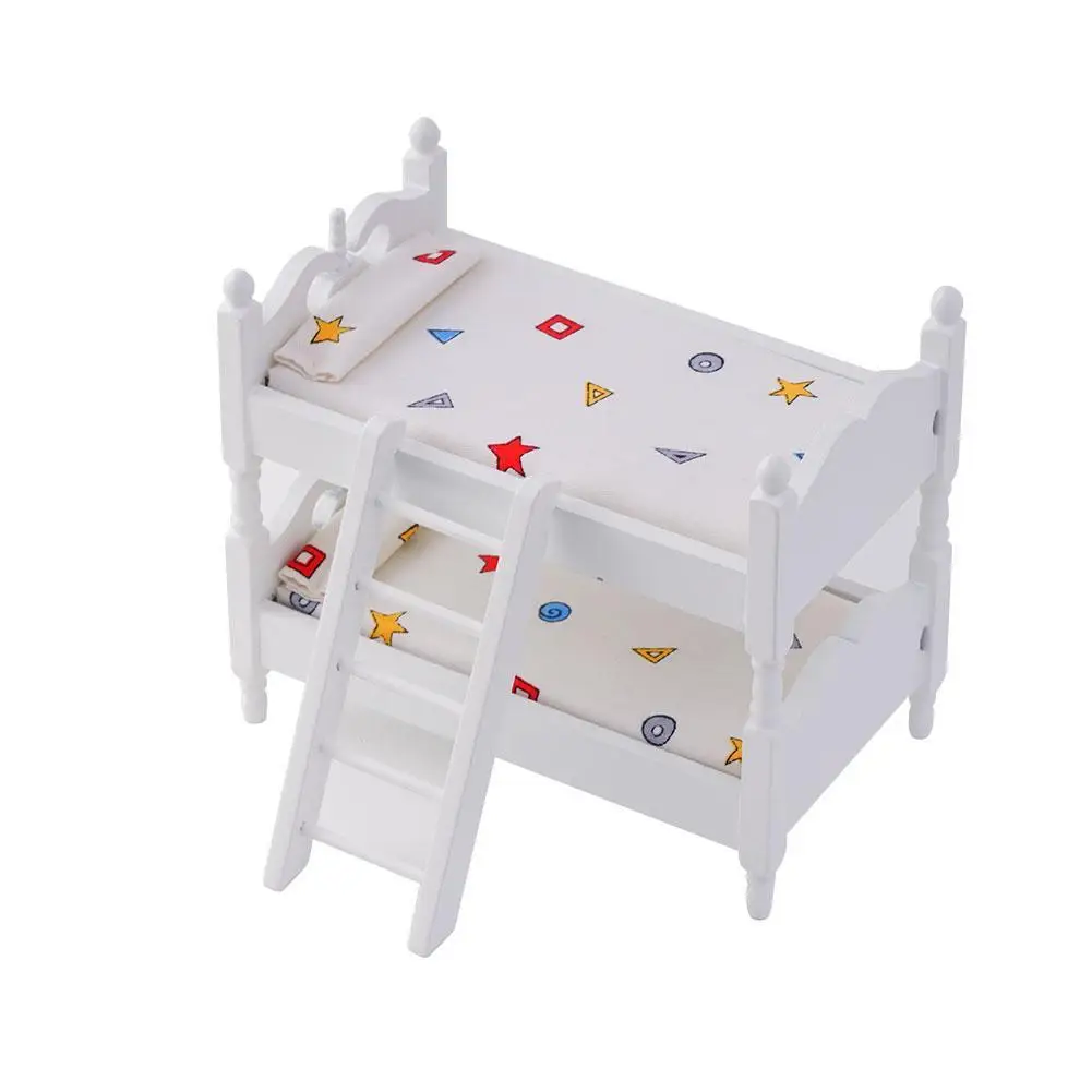 

Children Bedroom Model Play Game Toys Doll Accessery 1:12 Kids Bunk Bed Doll House Furniture Wooden Bunk Bed Toy Stacking Bed