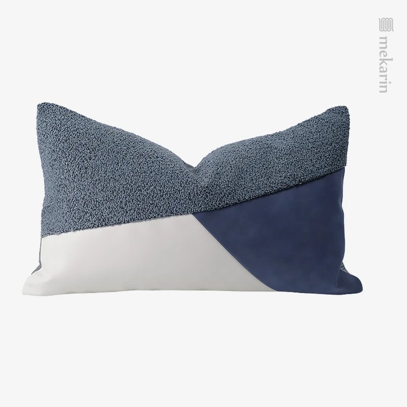 

Simple and modern model room living room sofa pillow cushion blue dark gray light gray stitching patch embroidered waist pillow