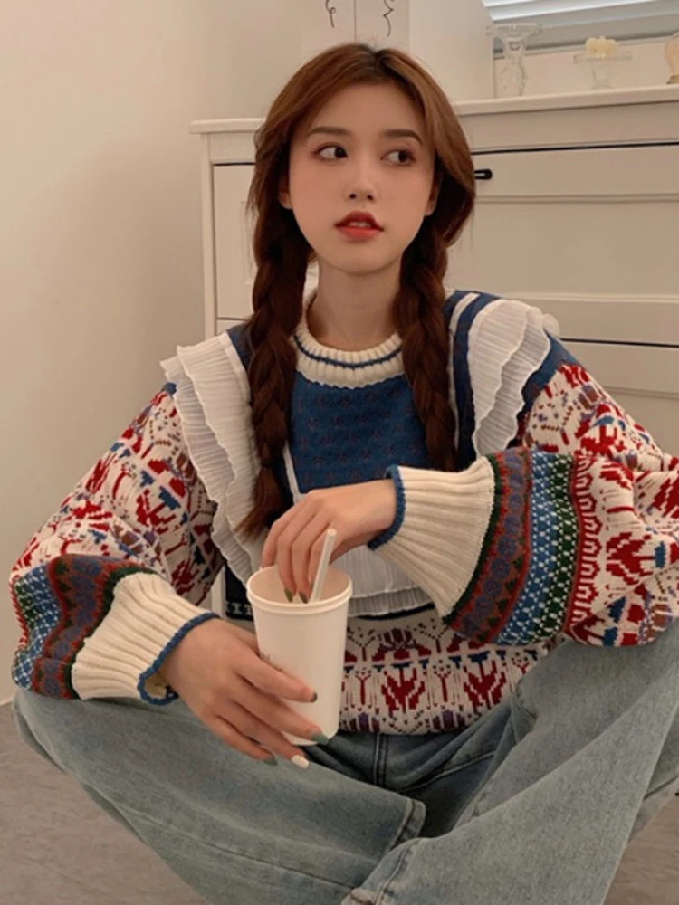 

Nic Knitted Winter Sweaters Women Autumn Sweater Top O Neck Long Sleeve Pullovers Korean Jumpers Streetwear Loose Warm Tops