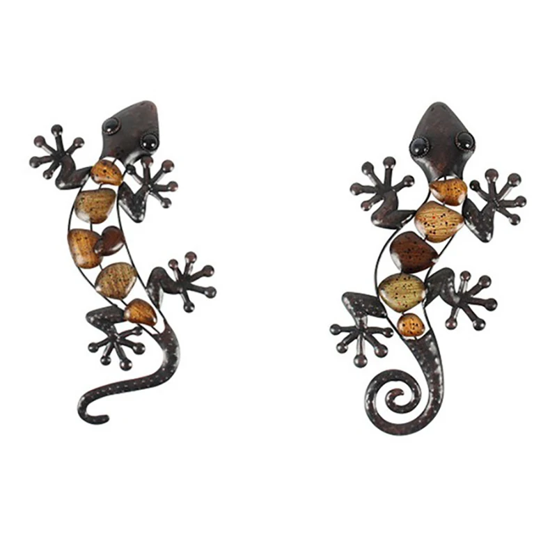2Pcs Home Decor Metal Gecko Wall for Garden Decoration Outdoor Statues Accessories Sculptures and Animals Jardin |
