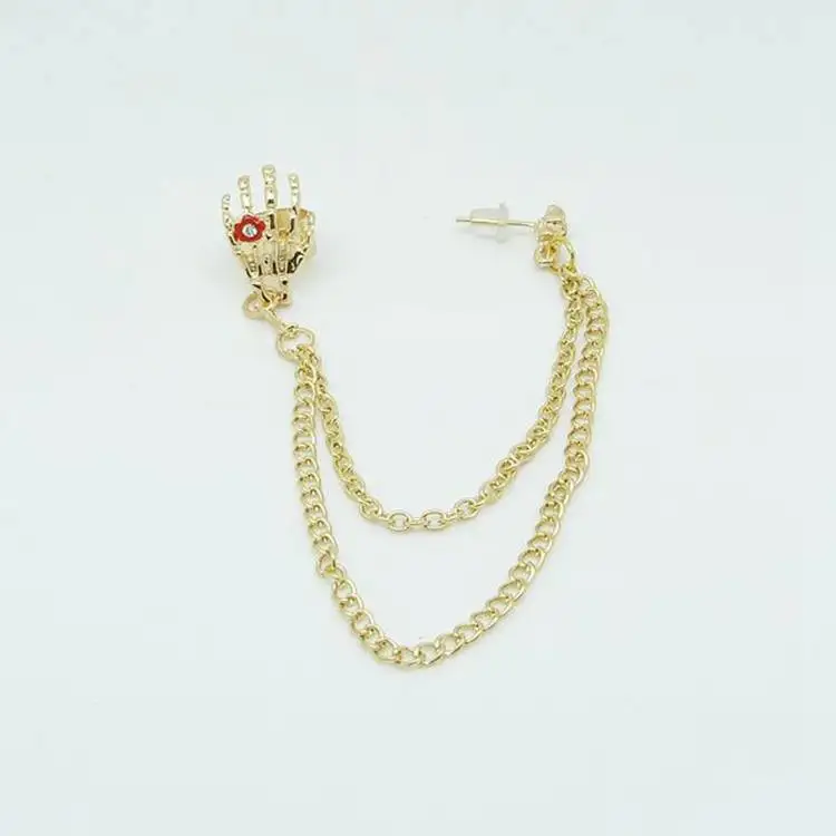 

Nightclub Gothic Punk Skull Ear Cuff Earrings for Women Gold-Color Skeleton Bone Hand Clip on Earrings Halloween Gift 1pc