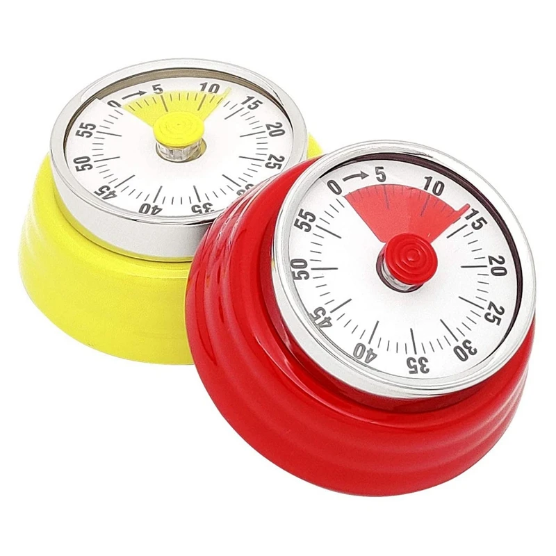 2 Pack Kitchen Timer Mechanical Countdown Reminder Magnetic Cooking with Loud Alarm Kids Red and Yellow | Дом и сад