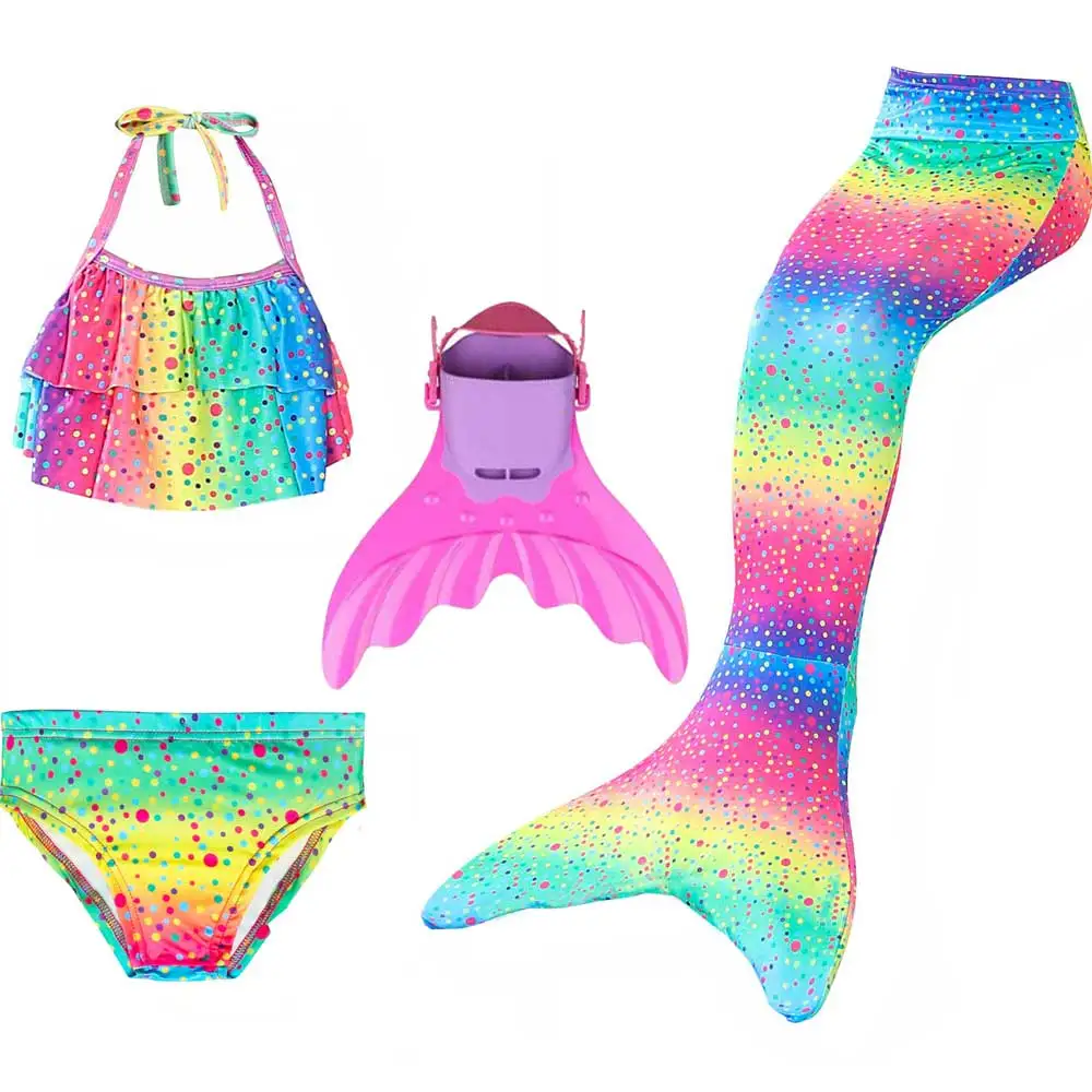 4pcs Set 3 Новое поступление, купальный костюм с хвостом русалки для девочек, детское купальное платье с хвостом русалки и купальный костюм для костюмированной вечеринки - Цвет: 4pcs Set 3