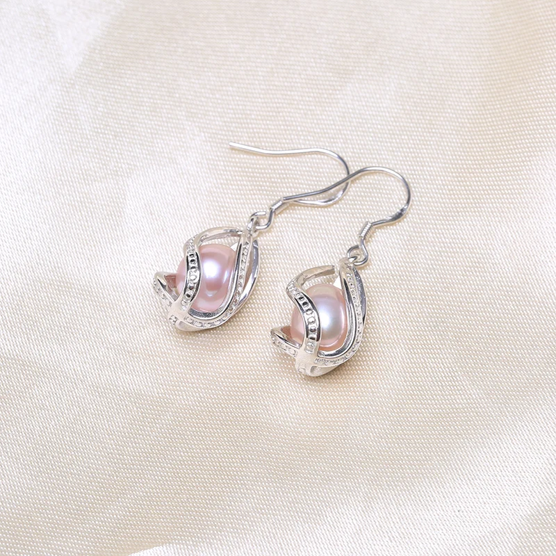 Женские длинные серьги подвески в виде клетки с натуральным