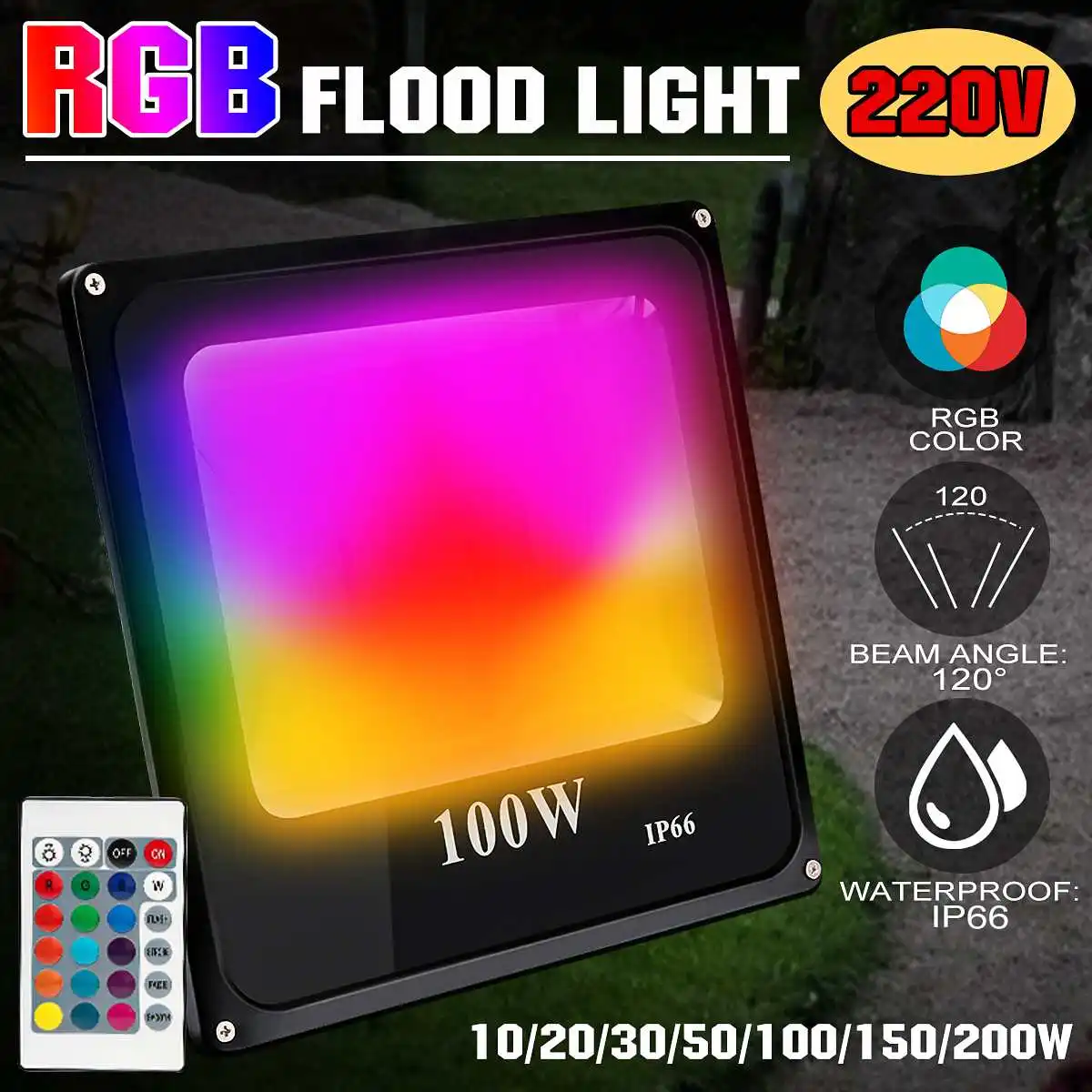 

Светодиодный RGB прожектор 10/20/30/50/100 Вт IP66, уличный Точечный светильник 220 В, RGB отражатель, прожекторная лампа с цветным пультом дистанционног...