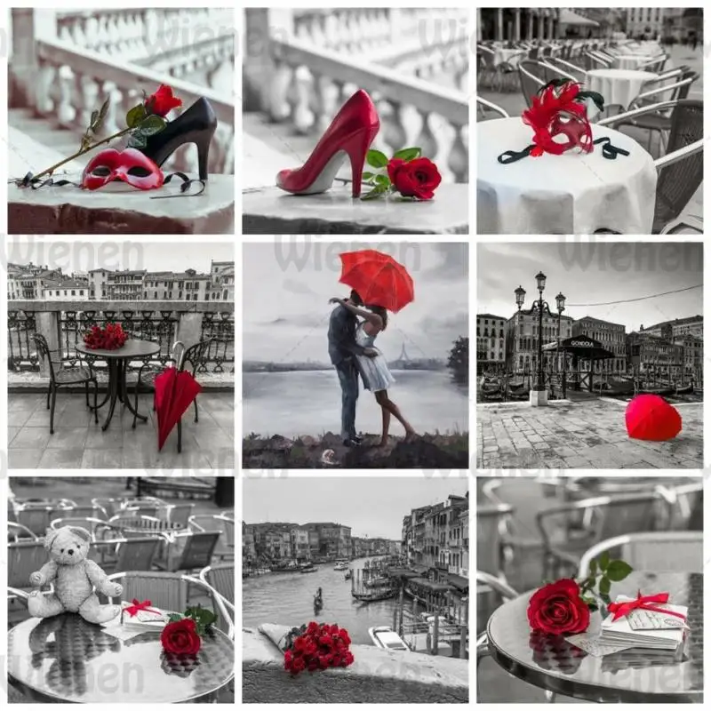 

5D Diamond Painting Red Rose Flower Umbrella Diamond Embroidery Black White Scenic Mosaic Sale Picture Of Rhinestone Home Decor