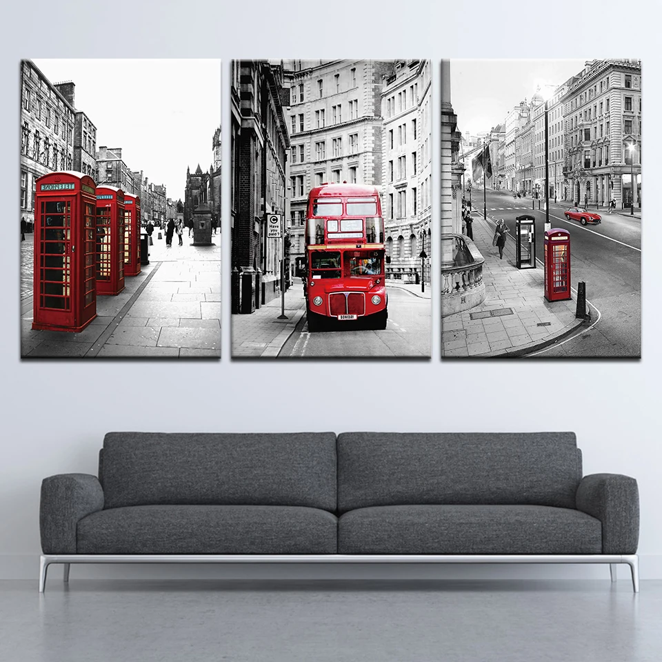 

Canvas Paintings HD Printed 3 Panel London Street Scenery Poster Home Decor Wall Art Pictures Modular For Living Room Framed