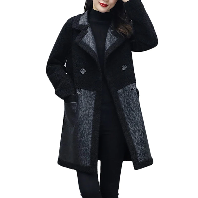 

Both Sides Wear Women's Casual Outerwear Autumn Winter New Plus Size Overcoat Loose Plus Velvet Thick Warm Fur PU Leather Jacket