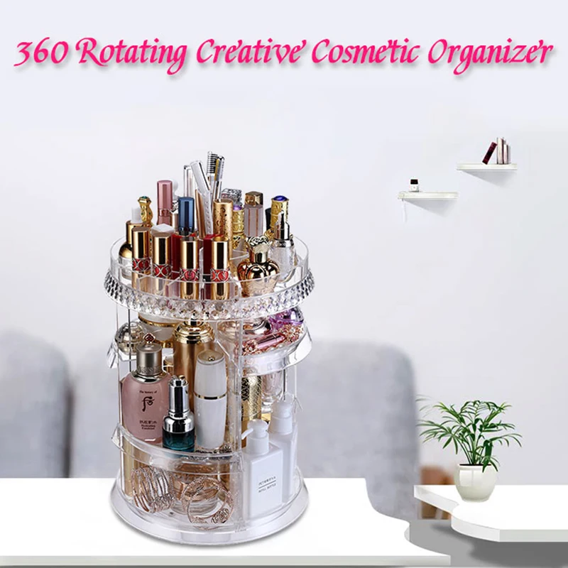 Вращающийся акриловый прозрачный ящик для хранения дома Настольный