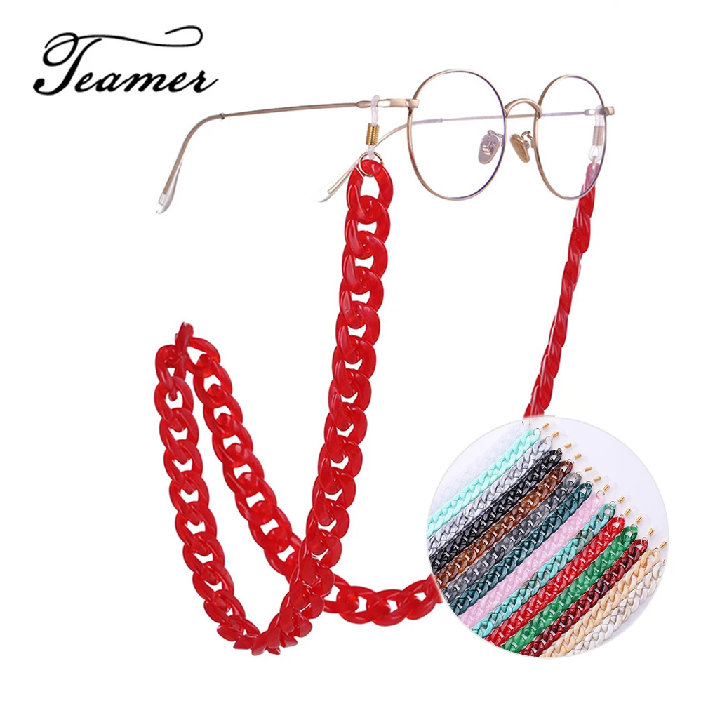Teamer 74cm Retro Wide Glasses Chain Fashion Black Red Blue Green Acrylic Sunglasses Lanyards Reading Hanging Neck Chain|Аксессуары для