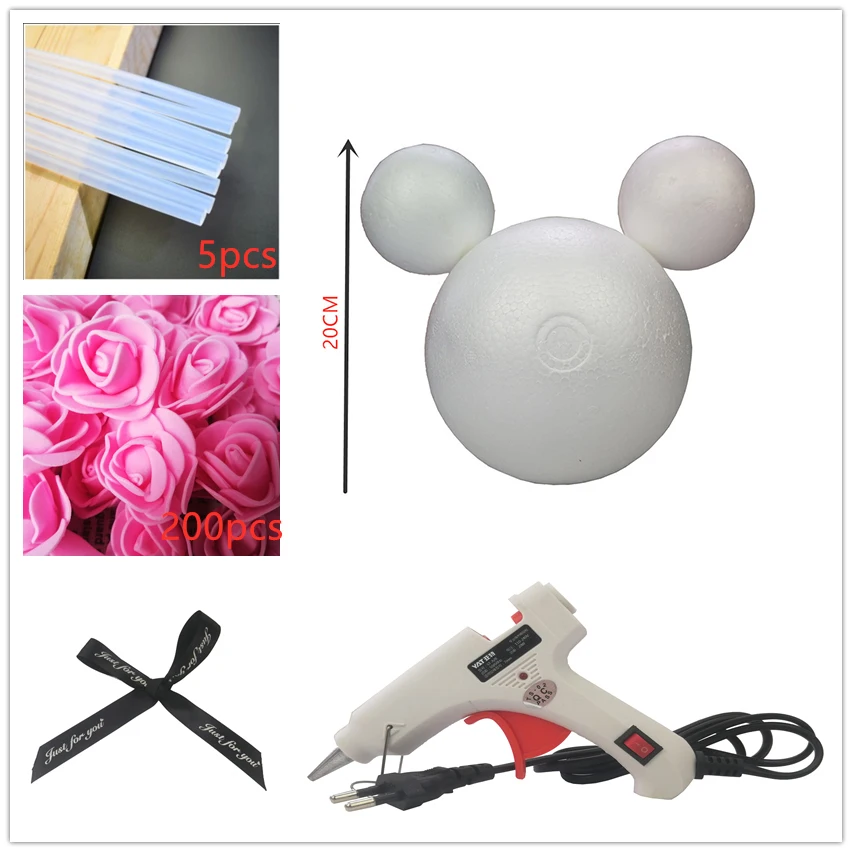 1 шт. 20/25 см пены розовая формочка "Микки Маус" DIY искусственный цветок розы Микки Пластик розы подарки «сделай сам» - Цвет: 20cm pink