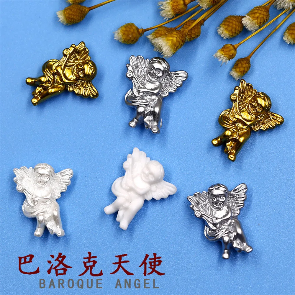 

100Pcs Nail Art Resin Baroque Angel Nail Decoration Cupid Golden/Silver/White Color 14*18mm 3D Relief Manicure Retro Nail Charms