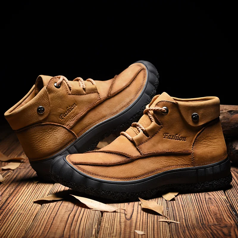 

2020 new men's ankle boots autumn and winter work boots leather men's casual shoes outdoor walking shoes large size 46