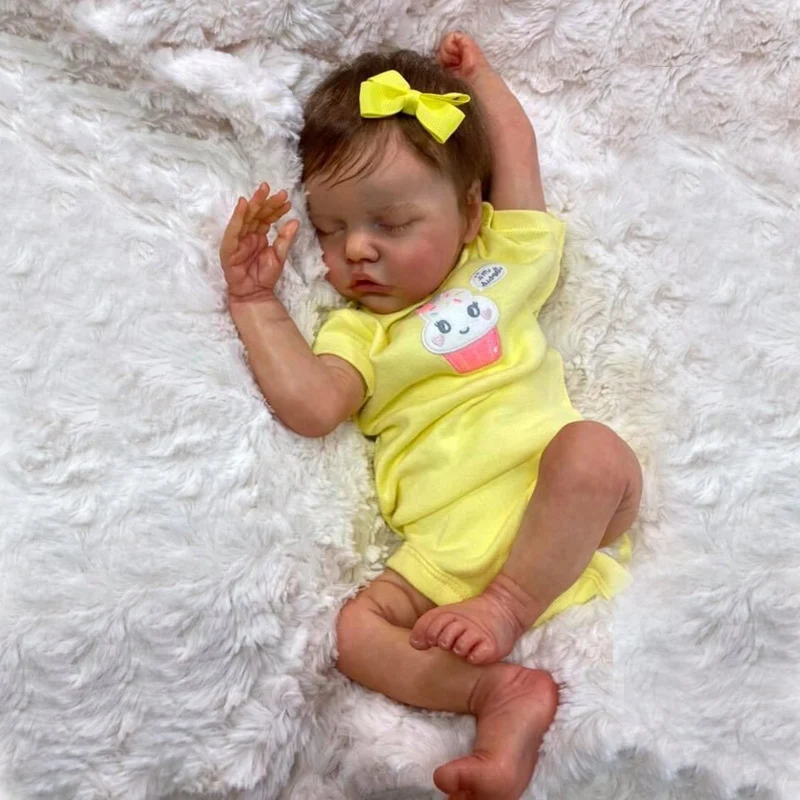 

45CM Reborn Premie Baby Newborn Doll TwinB Sweet Baby Girl In Yellow Dress Detailed Hand Painting Real Soft Touch Doll