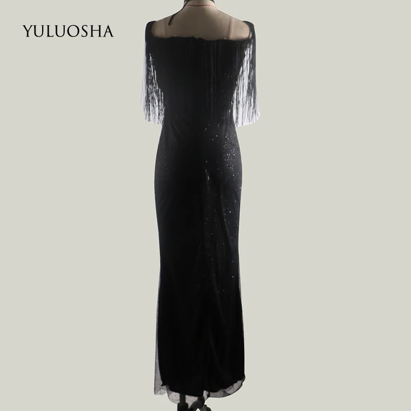

YULUOSHA 2020 New Sexy Deep V-Neck Sleeveless Tassel Evening Dresses Party Prom Formal Gowns Long Sequin Vestidos Robe De Soiree