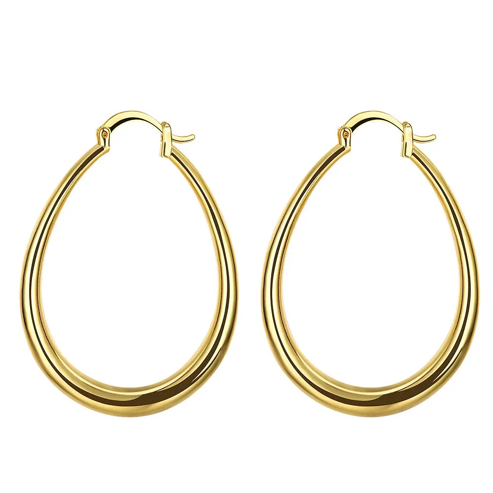 

New Gold Plated Smooth U Shape Circle Hoop Earrings For Women Trendy Jewelry High Quality