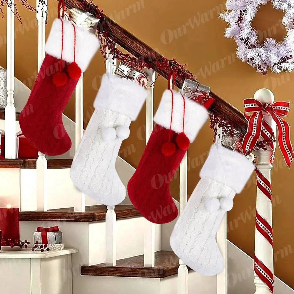 OurWarm рождественские вязаные чулки Подарочная сумка для конфет каминная елка