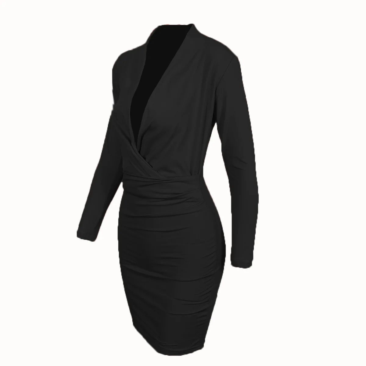 

Sexy Deep V Long Sleeve Slim Fit Sheath Party Dress Solid Full WOMEN'S Dress