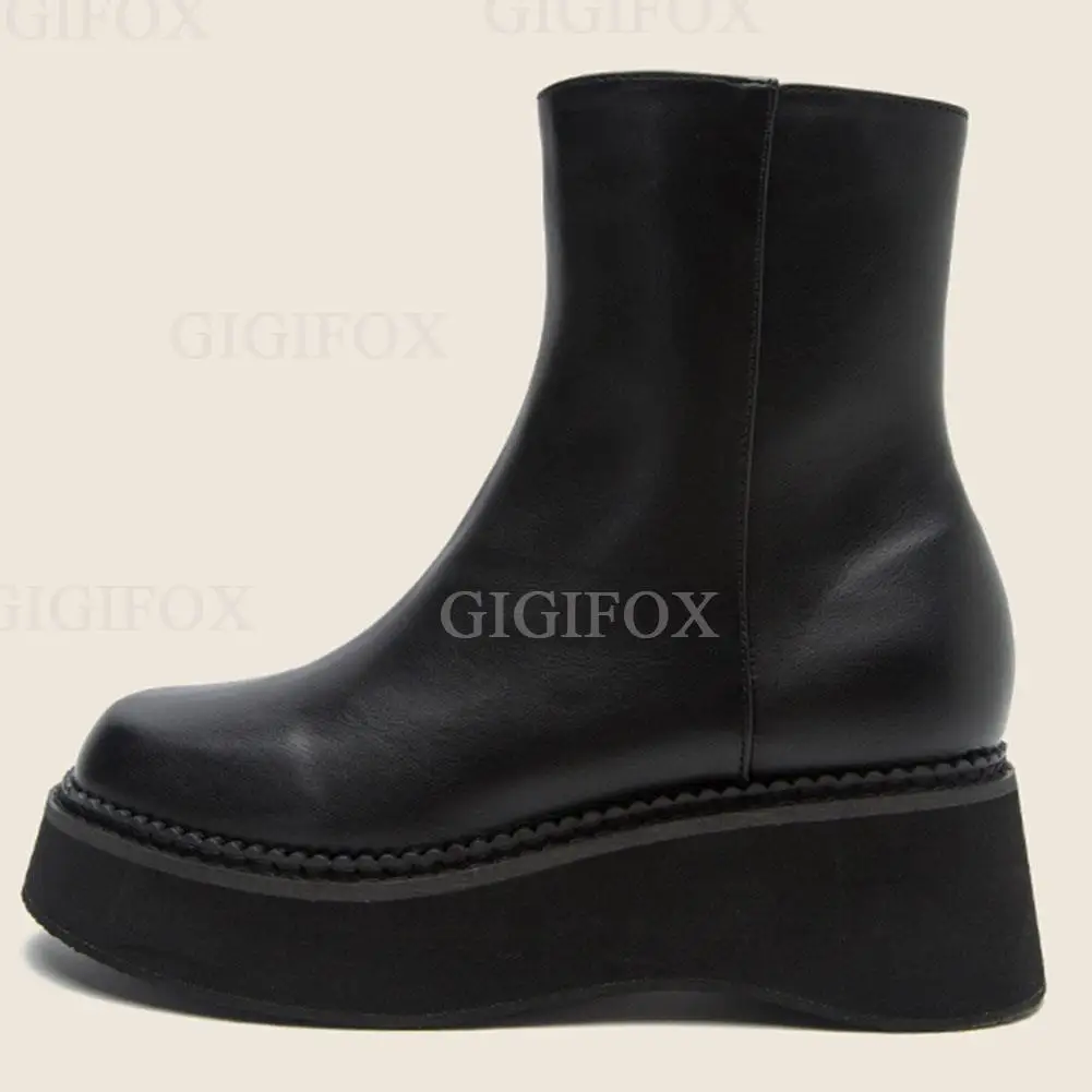 

GIGIFOX Winter Fashion Goth Shoes Boots Women Street Cool Zipper Comfy Walking Ankle Booties Chunky Wedges Heel Big Size 42