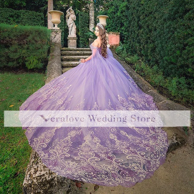 

Charro Mexican Vestidos De 15 Años Lilac Quinceanera Dresses With Cape Floral Applqiue Corset Sweet 16 Dress Abiti Da Cerimonia