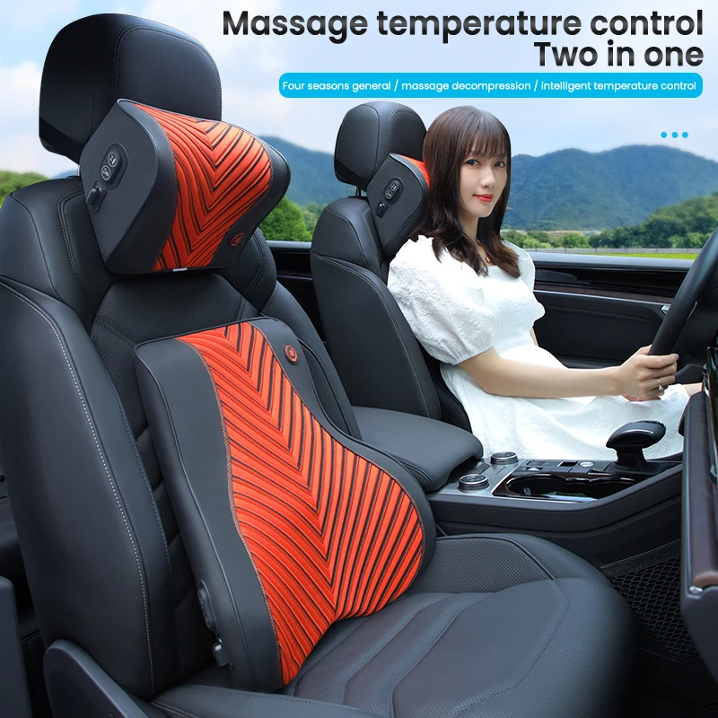 

Car Neck Massage Pillow Lumbar Support Cushion Set Auto Seat Relax Head Waist Support Electric Heating Car Headrest Back Cushion