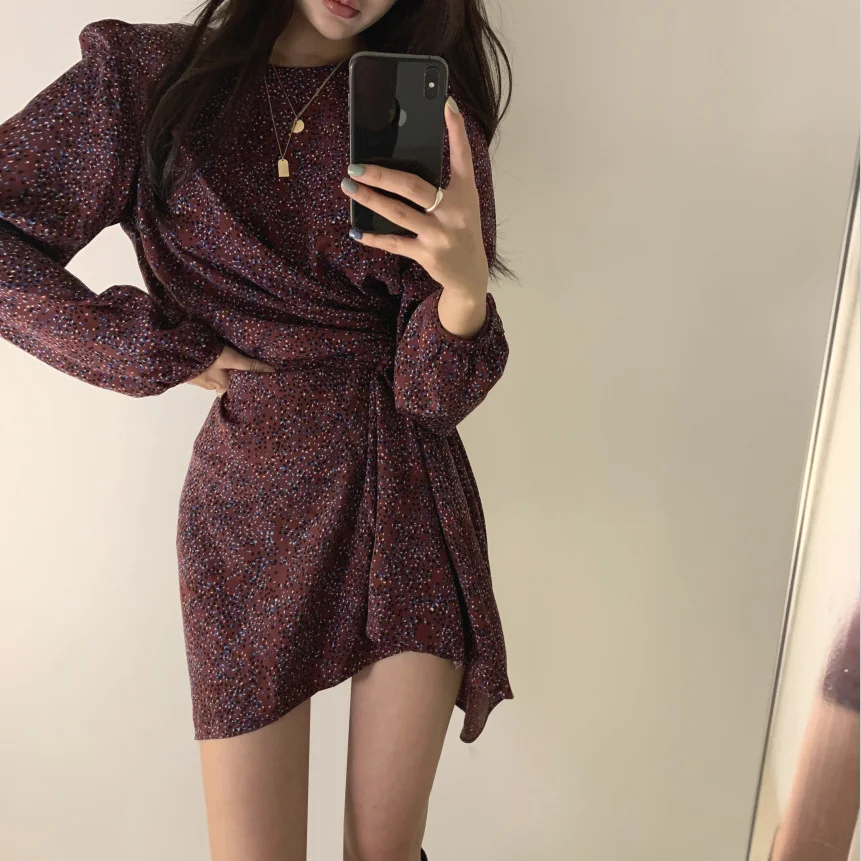 Женское корейское Асимметричное мини платье на завязках туника с высокой талией