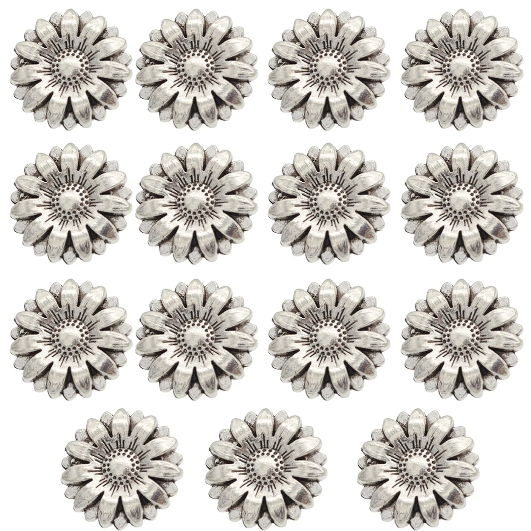 15pcs 5/10 шт. металлический Подсолнух резной античное серебро одежда кнопки, творчество, поделки швейная Для женщин украшения из бусин аксессуары для одежды - Цвет: 15pcs