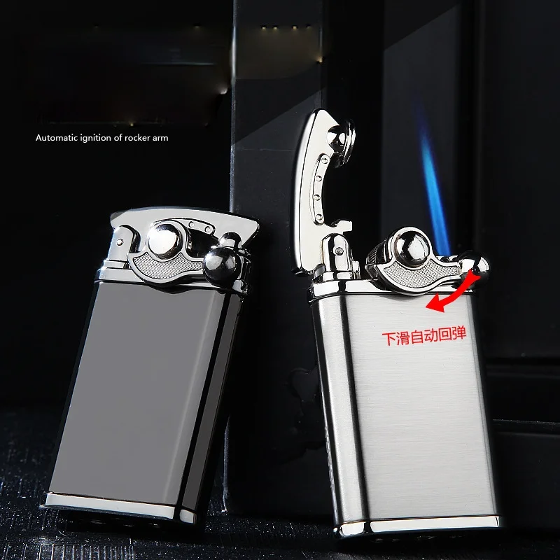 

Swing Arm Grinding Wheel Inflatable Lighter Blue Flame Straight Into The Flame Windproof Personalized Gift Smoking Accessories