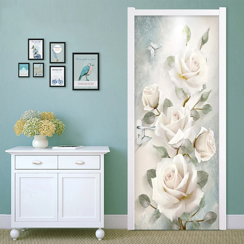 

Modern Simple 3D White Rose Flower Wallpaper Sticker Mural PVC Self-Adhesive Waterproof Living Room Bedroom Wallpaper Sticker