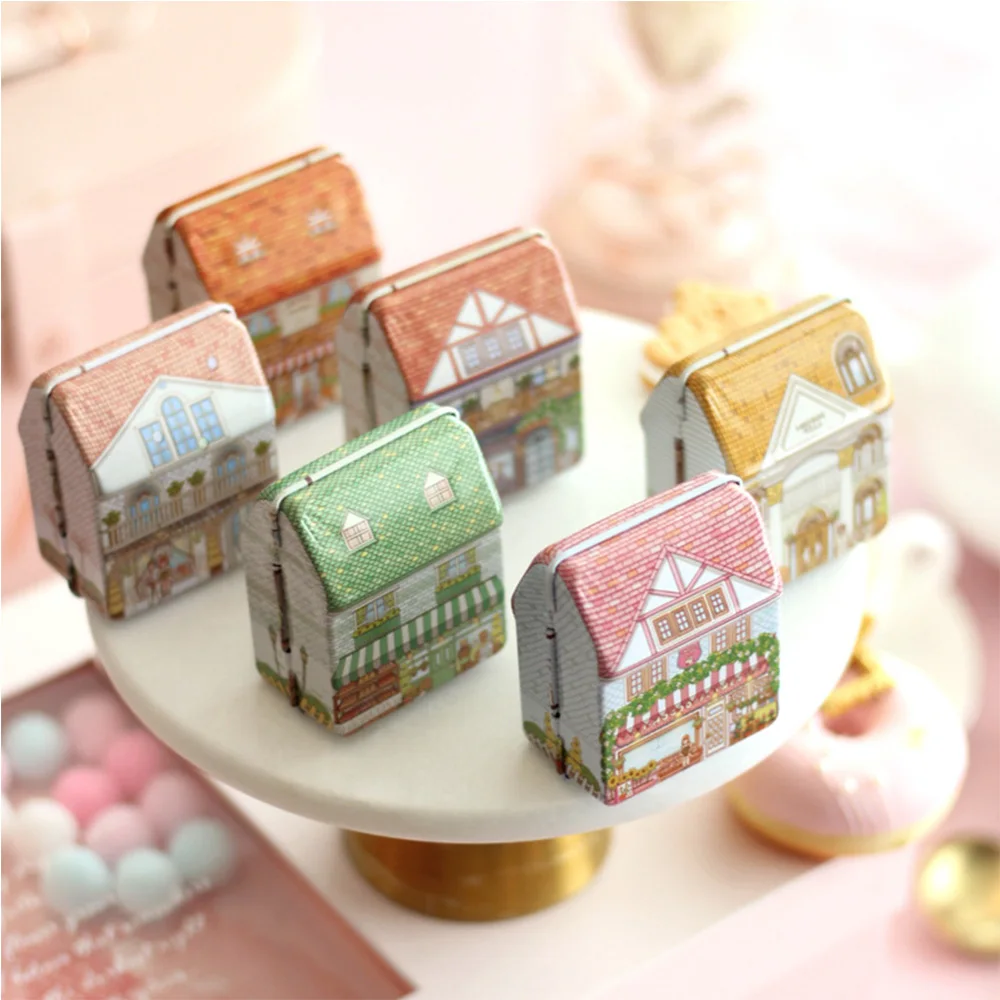wedding party gift box vintage case house shape mini gift package tin box candy baking cookies biscuit case decorations for home free global shipping