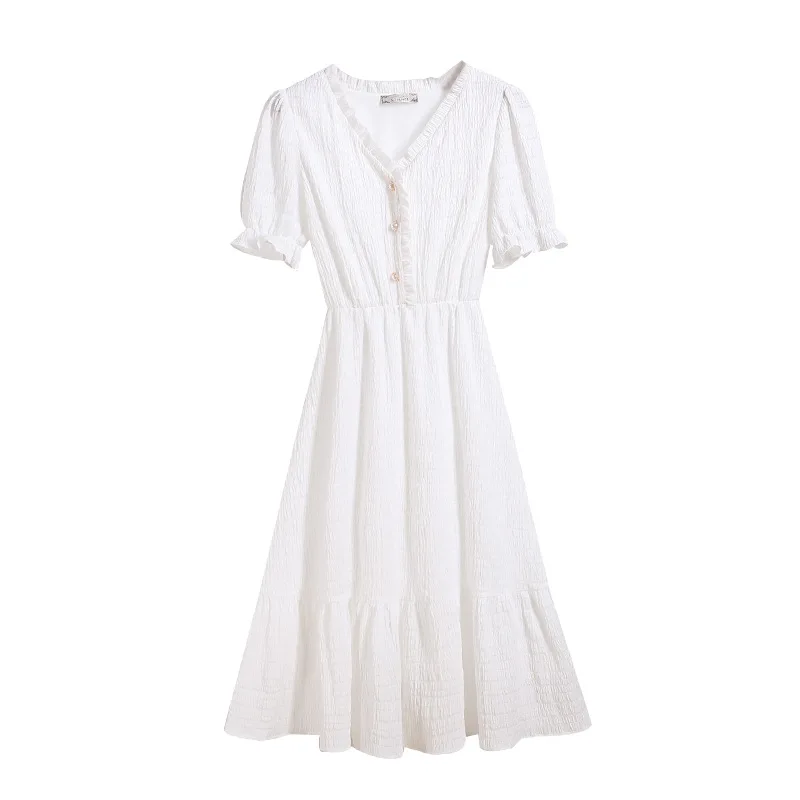 

South Korea Dongdamen Women's White Dress 2021 Summer New Short Sleeve Korean Style Dress